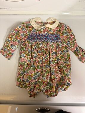 Baby Boden Floral Smocked Cotton One-Piece in Pink, Blue, Green